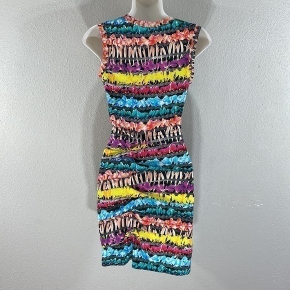 Nicole Miller Artier floral bike chain stripe bodycon dress O6 - Picture 11 of 13